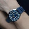 Automatisch waterbestendig herenhorloge met blauwe wijzerplaat