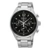 Business Casual Sport Quartz Horloge met zwarte wijzerplaat en zilveren band