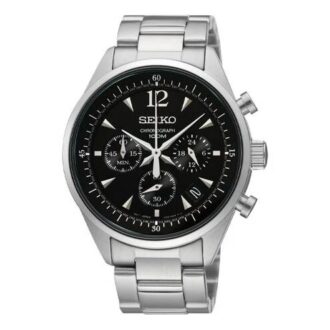 Business Casual Sport Quartz Horloge met zwarte wijzerplaat en zilveren band