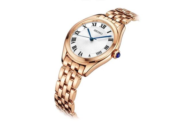 Modieus blauw-wit wijzerplaat, roségouden band, waterdicht tot 5 ATM, quartzhorloge