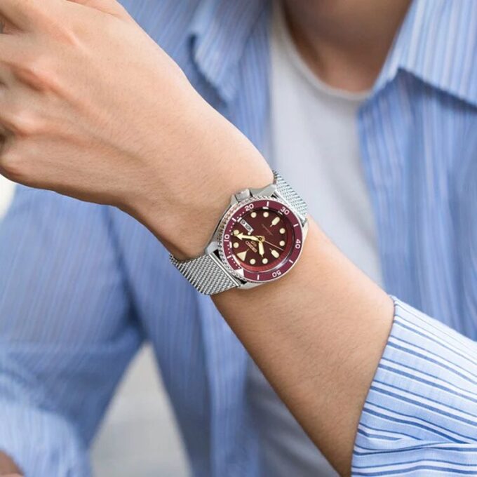 Nr. 5 Sports mechanisch horloge Wijnrood