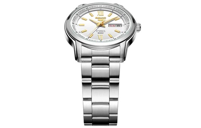 Nr. 5 Sports stalen waterdicht zakelijk mechanisch horloge Wit