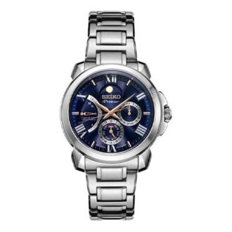 Premier-serie stalen horloge met blauwe wijzerplaat en saffierglas