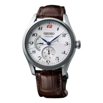 Presage automatisch mechanisch horloge met witte wijzerplaat en bruine band