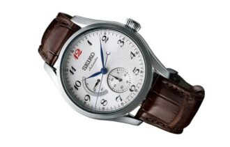 Presage automatisch mechanisch horloge met witte wijzerplaat en bruine band