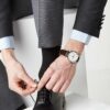 Presage automatisch mechanisch horloge met witte wijzerplaat en bruine band