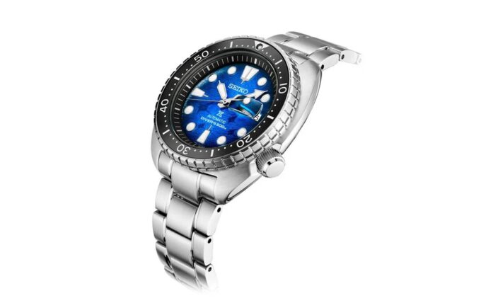 Prospex-serie met saffierglas, blauwe wijzerplaat en stalen band, mechanisch horloge, waterdicht tot 200 meter